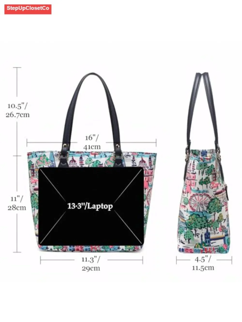 Waterproof Nylon Tote Bag with Zipper and Pockets for Women, Floral Purses